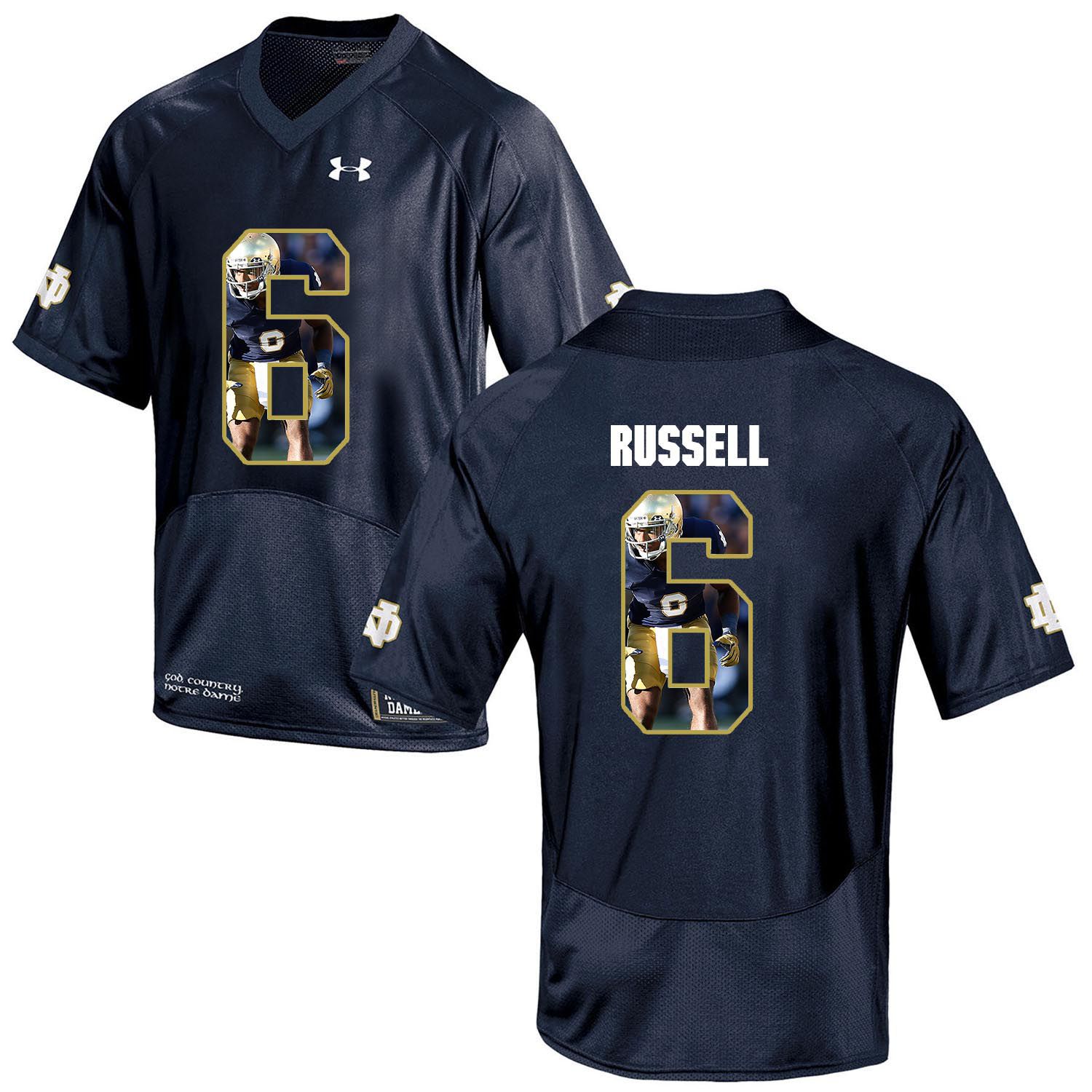 Men Norte Dame Fighting Irish #6 Russell Navy Blue Fashion Edition Customized NCAA Jerseys->customized ncaa jersey->Custom Jersey